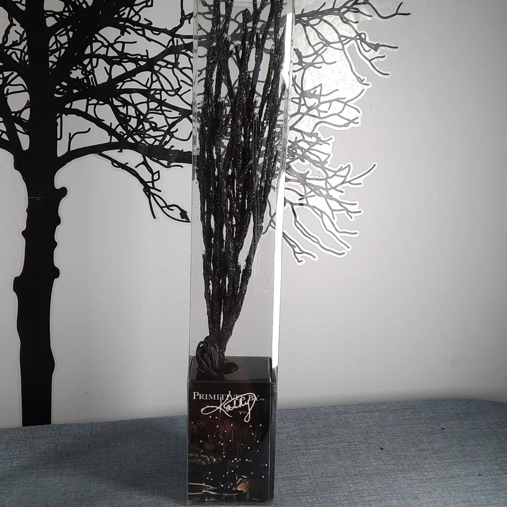 Black Glitter Halloween Twig Light Lighted Branches Stem Electric Cord Indoor